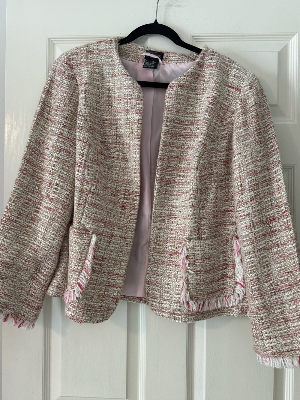 George Pink and Cream Tweed Open-Front Jacket